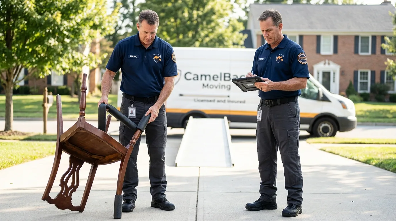 Movers inspecting furniture for damage prevention before loading in Hernando, FL